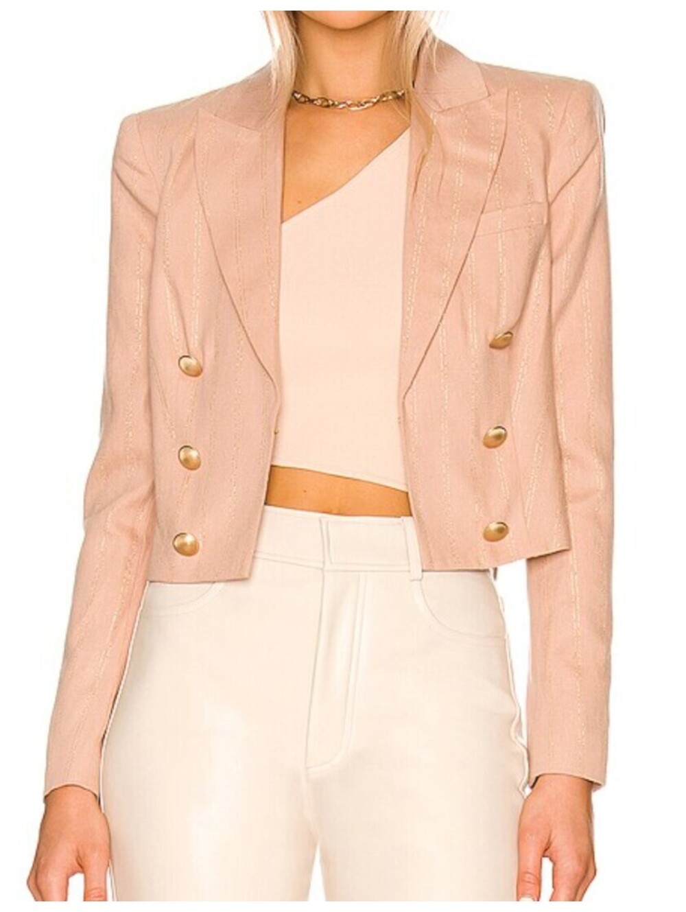LAGENCE Inez tan gold linen cropped blazer sz 6